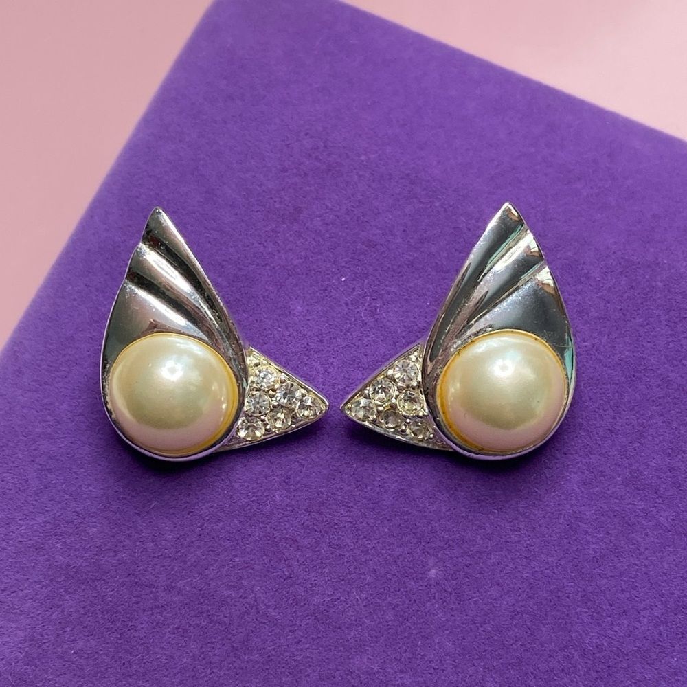 💛 Vintage Silver Tone Big Pearl Earrings